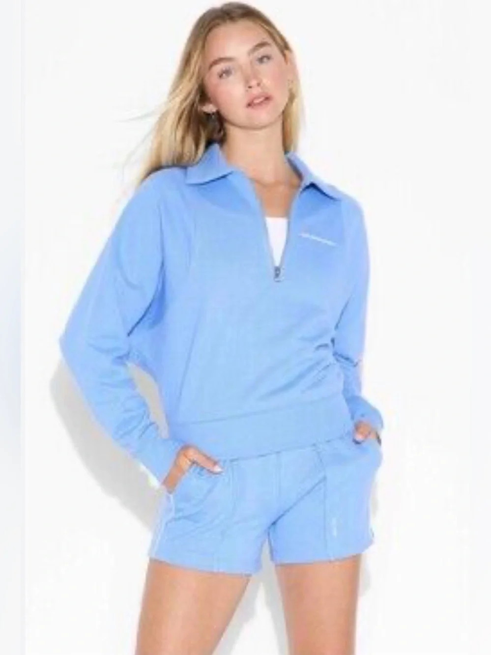 Wild Fable Cornflower Blue Polo Quarter Zip Sweatshirt Graphic Cropped XXL NWT - Picture 1 of 13